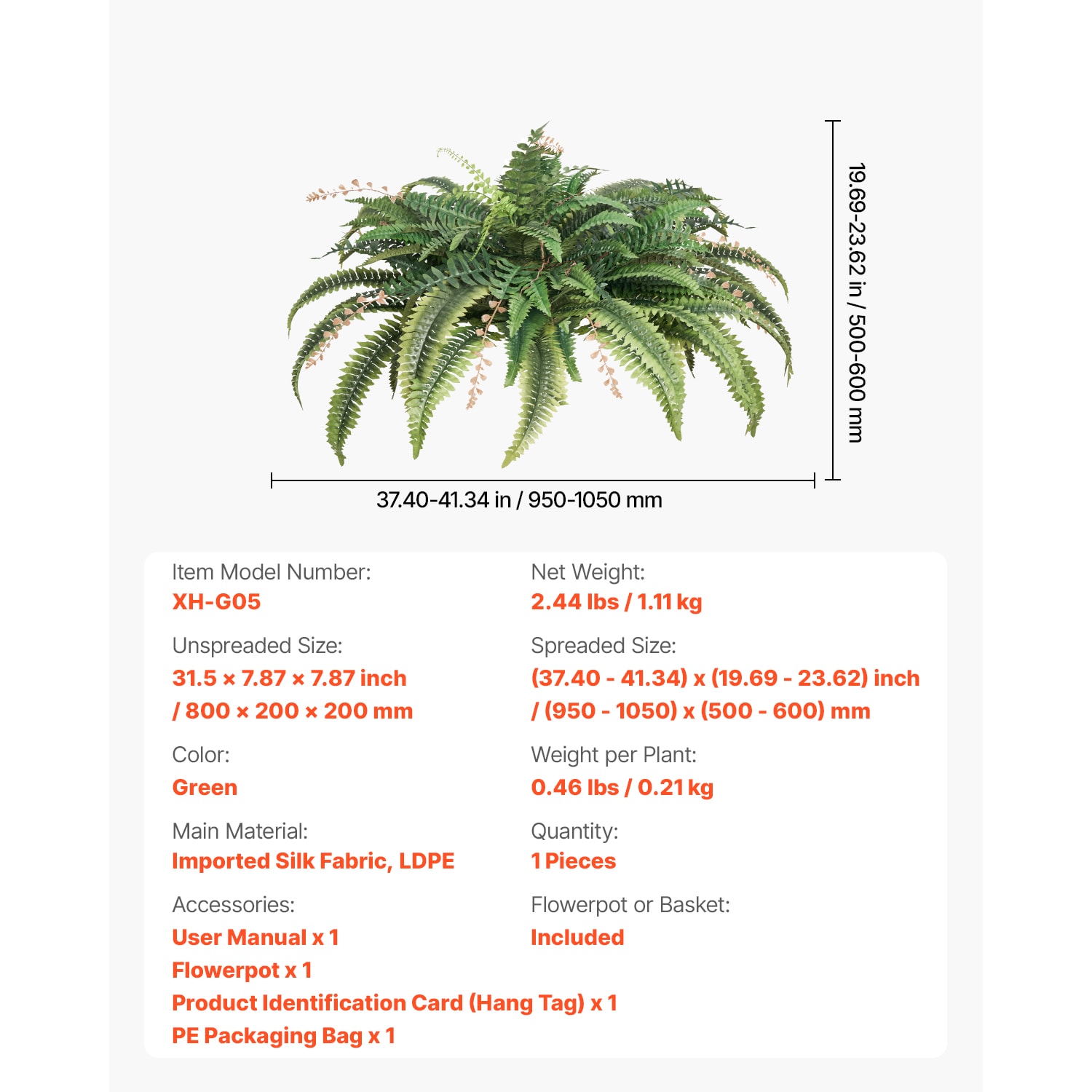 Artificial Ferns, Natural Spread Diameter 37-41 Inch, Large Hanging Boston Ferns, Sunlight Resistant Plant Wall Decor With 80 Branches And Flowerpot, Fern For Home Office Outdoor_maomaolike.com